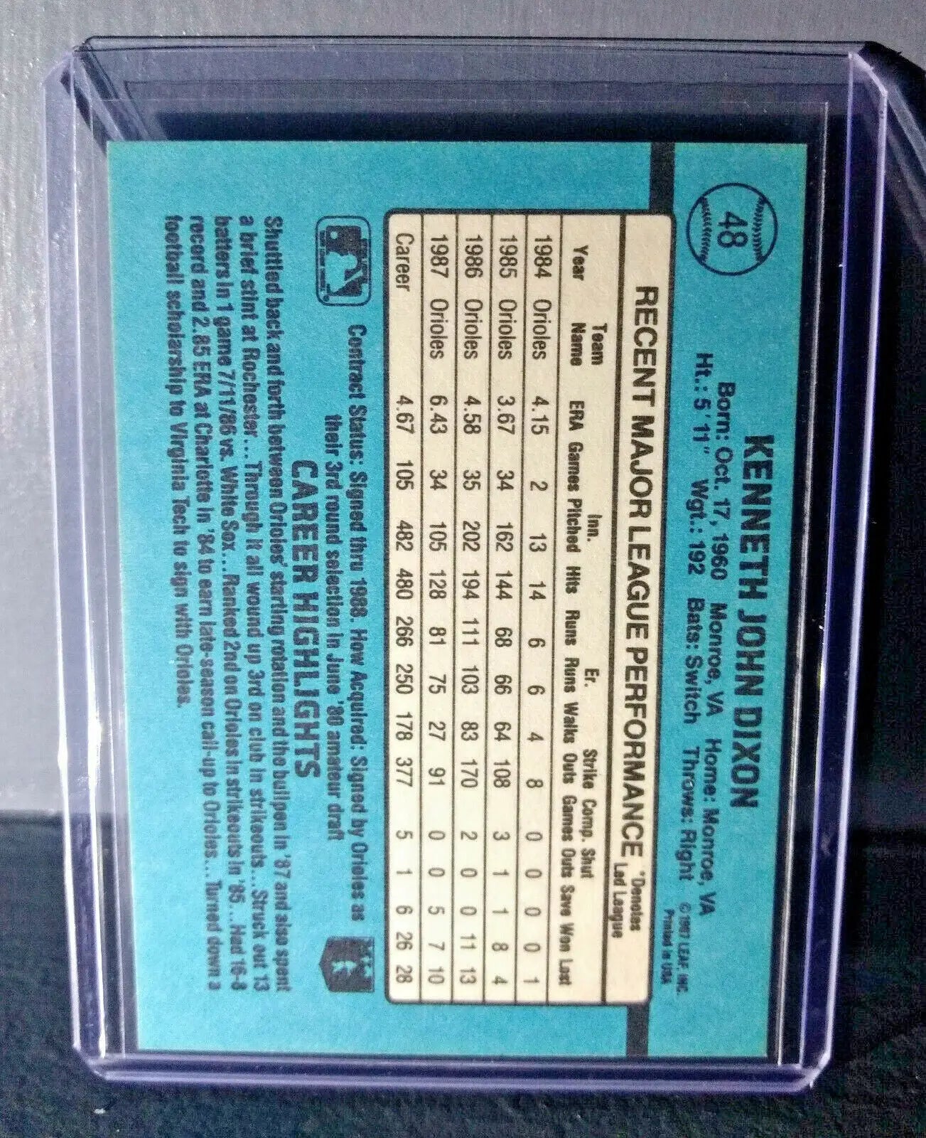 1988 Ken Dixon Donruss #48 Baseball Card