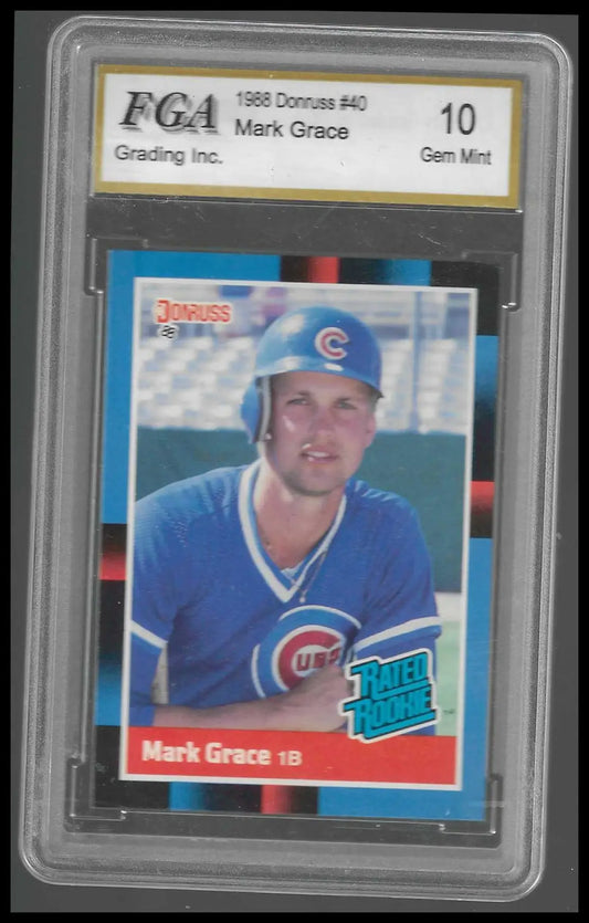 1988 Leaf #40 Mark Grace Rookie FGA GEM/MT 10 - Baseball Card Single