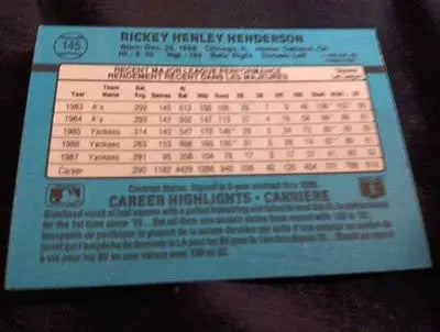 1988 Leaf Canadian - Rickey Henderson #145. NY Yankees. NRMT+ - Baseball Card Single