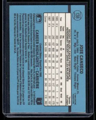1988 Leaf Jose Canseco #138 Baseball - Baseball Card Single