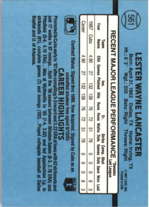1988 Les Lancaster Donruss Baseball Card #561