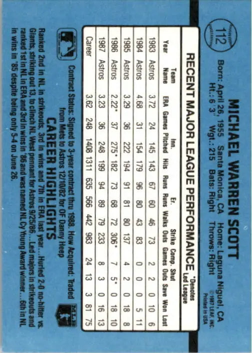 1988 Mike Scott Donruss Baseball Card #112 - Baseball Card Single