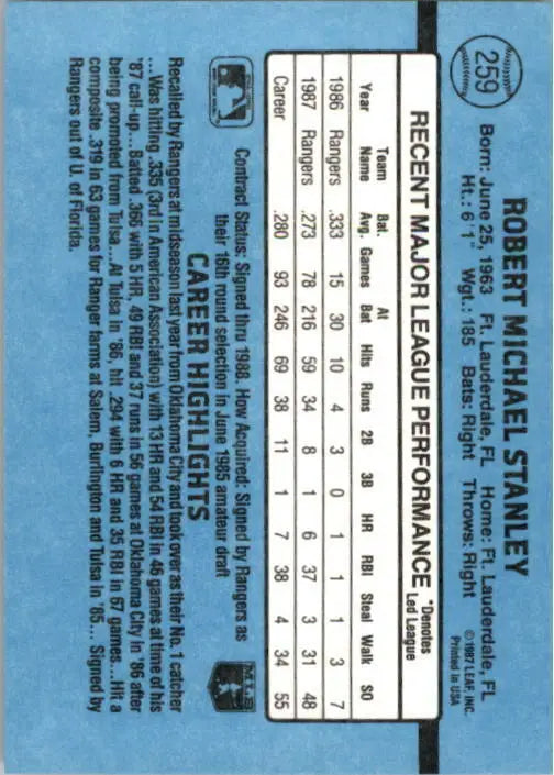 1988 Mike Stanley Donruss Baseball Card #259