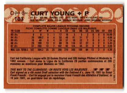 1988 O-Pee-Chee #103 Curt Young NM Near Mint Athletics ID:58524
