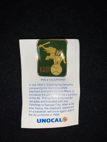 Oakland A’s elephant lapel pin from Unocal #1, perfect for Oakland Athletics fans