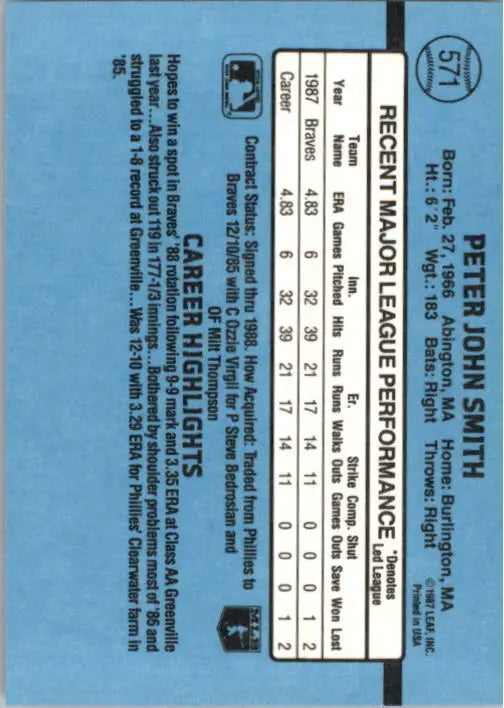 1988 Pete Smith Donruss Baseball Card #571