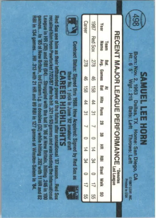 1988 Sam Horn Donruss Baseball Card #498 - Baseball Card Single