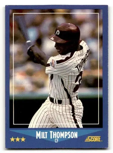 Original gloss 1988 Score Milt Thompson Philadelphia Phillies baseball card showcasing Milt Thompson Philadelphia players
