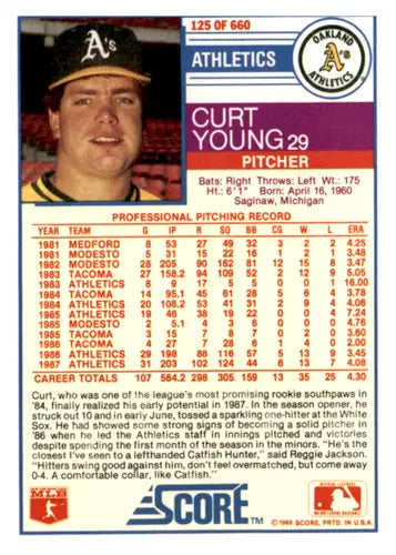 1988 Score #125 Curt Young EX/NM Athletics ID:66749 - Baseball Card Single