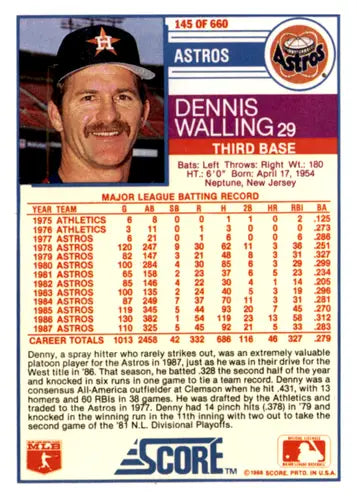1988 Score #145 Denny Walling EX/NM Astros ID:66751 - Baseball Card Single