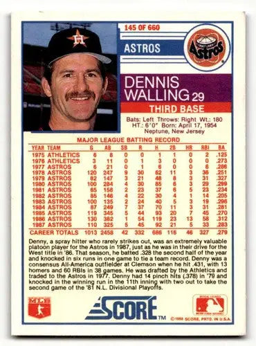1988 Score #145 Denny Walling Houston Astros Baseball Cards EX/NM ID:54997 - Baseball Card Single