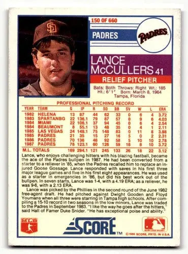 Original gloss Lance McCullers San Diego Padres baseball card 1988 Score #150