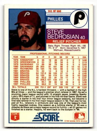 Original gloss Steve Bedrosian Philadelphia Phillies baseball card 1988 Score #161