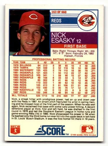 1988 Score Nick Esasky Cincinnati Reds baseball card with original gloss display
