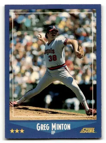 Greg Minton California Angels baseball card from 1988 Score series, EX/NM condition