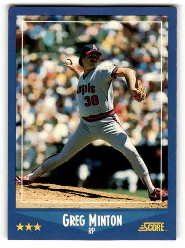 Original gloss Greg Minton California baseball card from 1988 Score #176 Minton California Angels