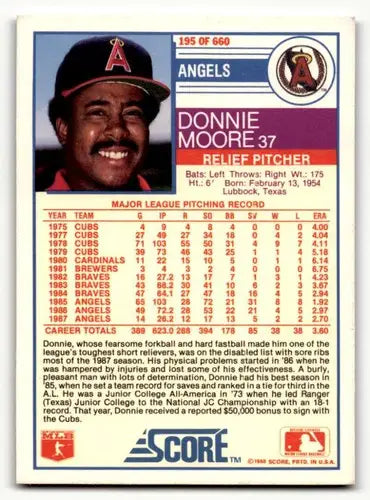 1988 Score #195 Donnie Moore California Angels Baseball Cards EX/NM ID:58465 - Baseball Card Single