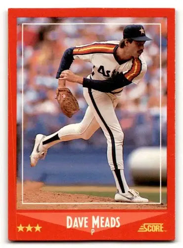 1988 Score Dave Meads Houston Astros baseball card with original gloss, Meads Houston Astros design