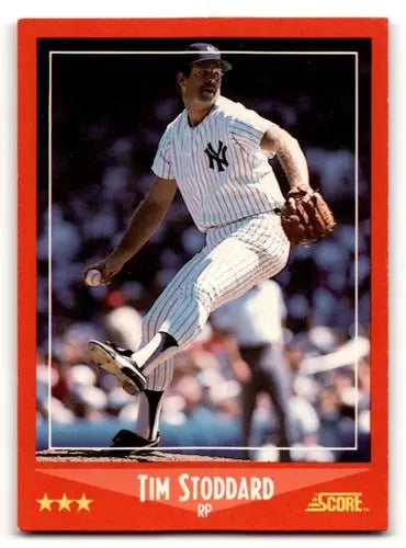Original gloss Tim Stoddard Yankees baseball card from 1988 Score #258 in EX/NM condition