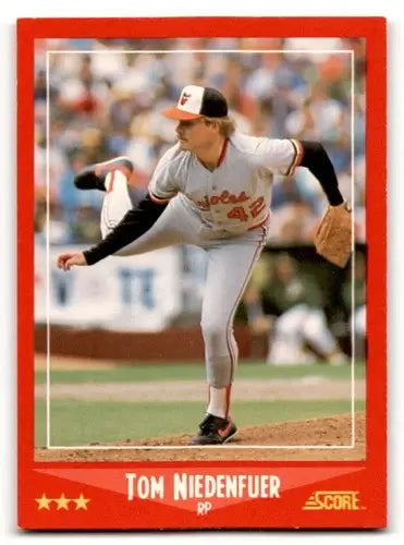 Original gloss Tom Niedenfuer Baltimore Orioles baseball card front view in 1988 Score