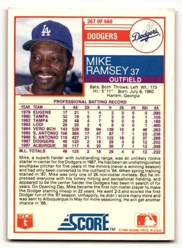 Original gloss Mike Ramsey Los Angeles Dodgers baseball card in excellent condition
