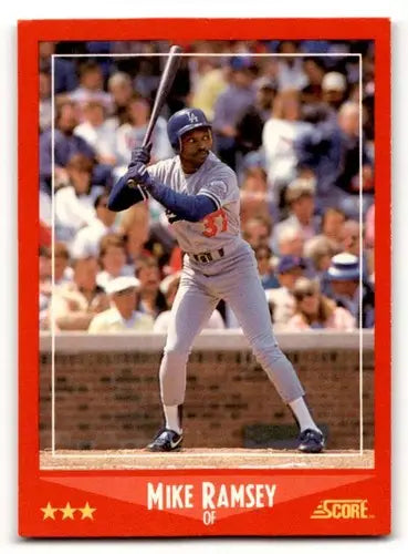 Original gloss 1988 Score Mike Ramsey Los Angeles Dodgers baseball card displaying Mike Ramsey Los