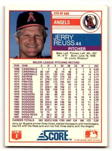 1988 Score #270 Jerry Reuss California Angels Baseball Cards EX/NM ID:58471 - Baseball Card Single
