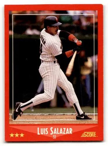 Original gloss Luis Salazar San Diego Padres baseball card from 1988 Score #284