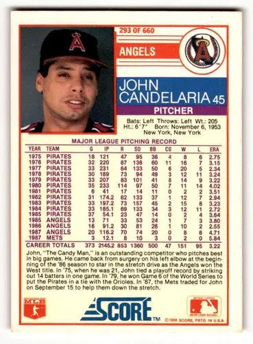 Original gloss John Candelaria California Angels baseball card from 1988 Score #293