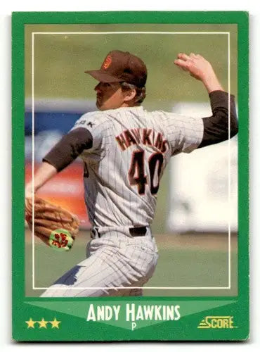 Andy Hawkins baseball card featuring San Diego Padres player in 1988 Score series