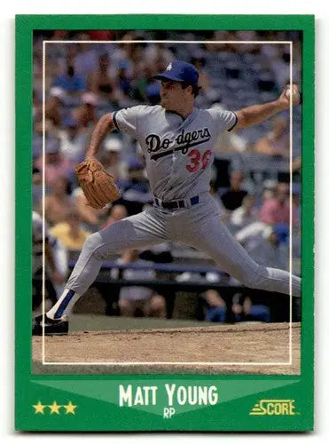 1988 Score Matt Young Los Angeles Dodgers baseball card, EX/NM condition