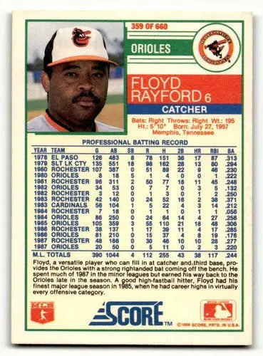 1988 Score #359 Floyd Rayford Baltimore Orioles Baseball Cards EX/NM ID:58468