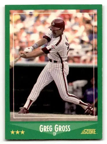 1988 Score Greg Gross Philadelphia Phillies baseball card with EX/N condition
