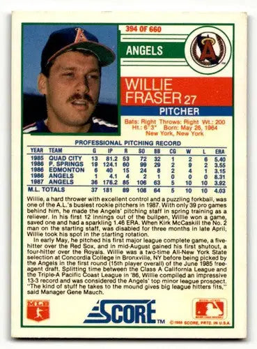 Original gloss Willie Fraser California baseball card 1988 Score Fraser California Angels