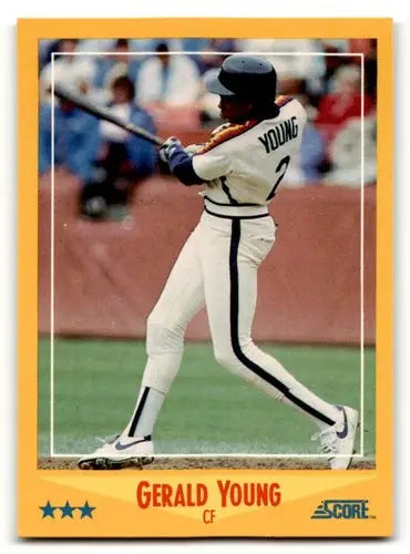 Original gloss Gerald Young Houston baseball card from 1988 Score #442 featuring Young Houston Astros