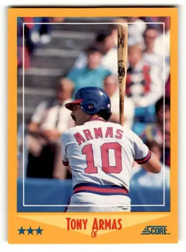 Original gloss 1988 Score Tony Armas California Angels baseball card displayed