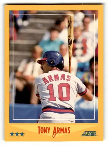 Original gloss 1988 Score Tony Armas California Angels baseball card showing Armas California Angels