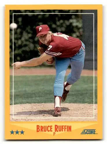 1988 Score Bruce Ruffin Philadelphia Phillies baseball card, rare Ruffin Philadelphia Phillies collectible