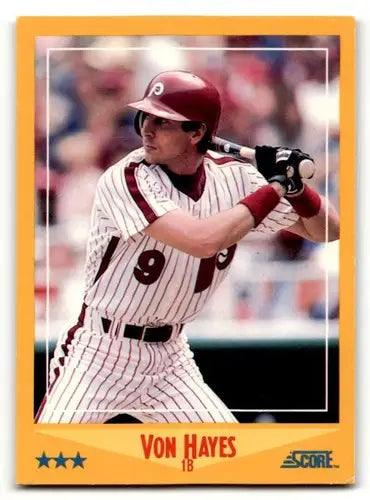 Original gloss Von Hayes Philadelphia Phillies baseball card from 1988 Score #515