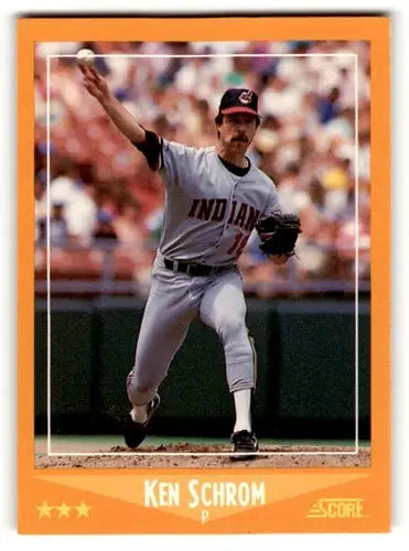 Original gloss Ken Schrom Cleveland baseball card from 1988 Score #574 featuring Schrom Cleveland Indians