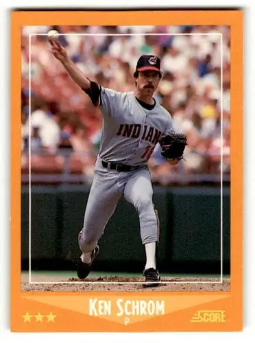 1988 Score Ken Schrom Cleveland Indians baseball card with original gloss display