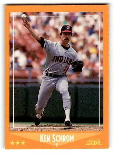 Baseball card of Ken Schrom Cleveland with original gloss from 1988 Score series