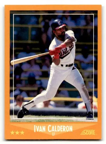 Baseball card featuring Ivan Calderon of the Chicago White Sox from 1988 Score series