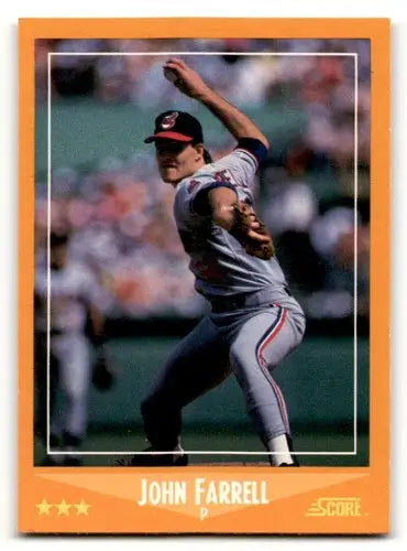 Baseball card of John Farrell Cleveland Indians baseball card from 1988 Score series