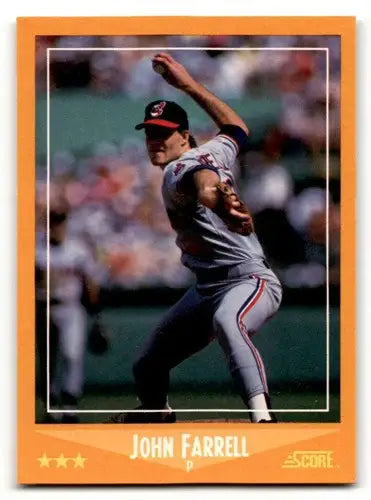 Baseball card featuring John Farrell of the Cleveland Indians from 1988 Score set