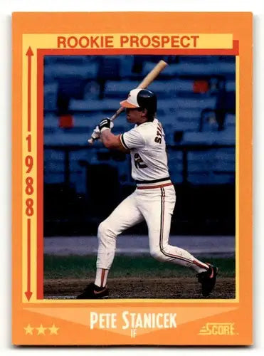 1988 Score Pete Stanicek Baltimore Orioles baseball card with original gloss
