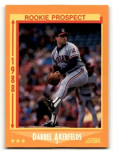 Darrel Akerfelds Cleveland Indians baseball card with original gloss from 1988 Score series