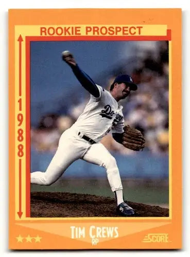 Original gloss 1988 Score Tim Crews Los Angeles Dodgers baseball card image