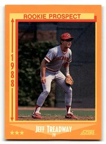 Jeff Treadway Cincinnati Reds baseball card from 1988 Score set, EX/NM condition