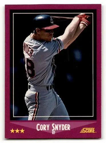 Cory Snyder Cleveland baseball card from 1988 Score series featuring Snyder Cleveland Indians
